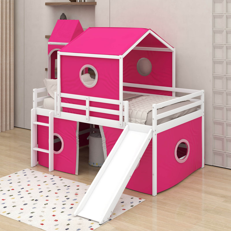 Lit mezzanine double avec tour, Rose