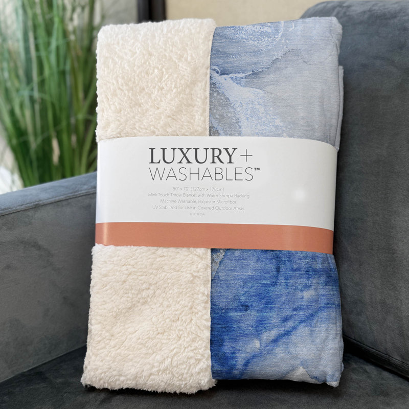 Addison Machine Washable Sherpa Soft Puddle Shapes Throw Blanket, Navy