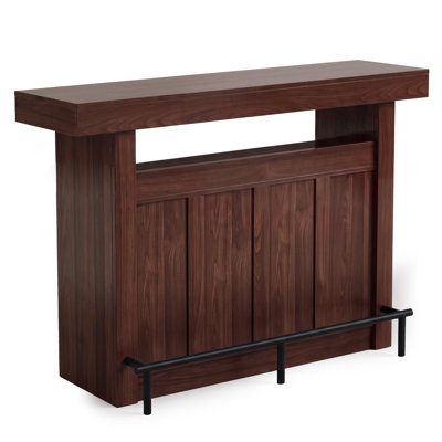 Table de bar moderne de 160 cm (63 pouces) avec rangement ouvert à 4 niveaux et repose-pieds, fini grain de bois, noyer foncé