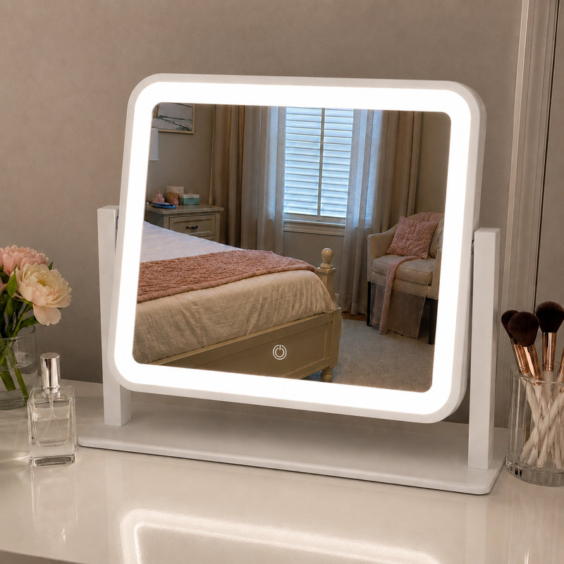 Miroir de chambre à coucher rectangulaire à DEL avec lumières réglables