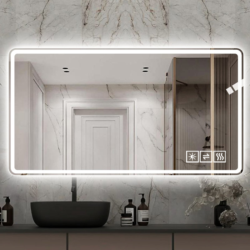 Miroir de salle de bain à DEL pour salle de bain: fonction de brouillard et luminosité réglable, fixation murale