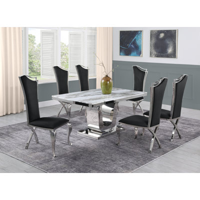 Amias Marble Top Pedestal Dining Set