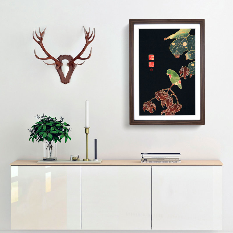 Parakeet Parrot by Ito Jakuchu - Framed Print, 48cm H x 36cm W x 2cm D, Walnut Framed