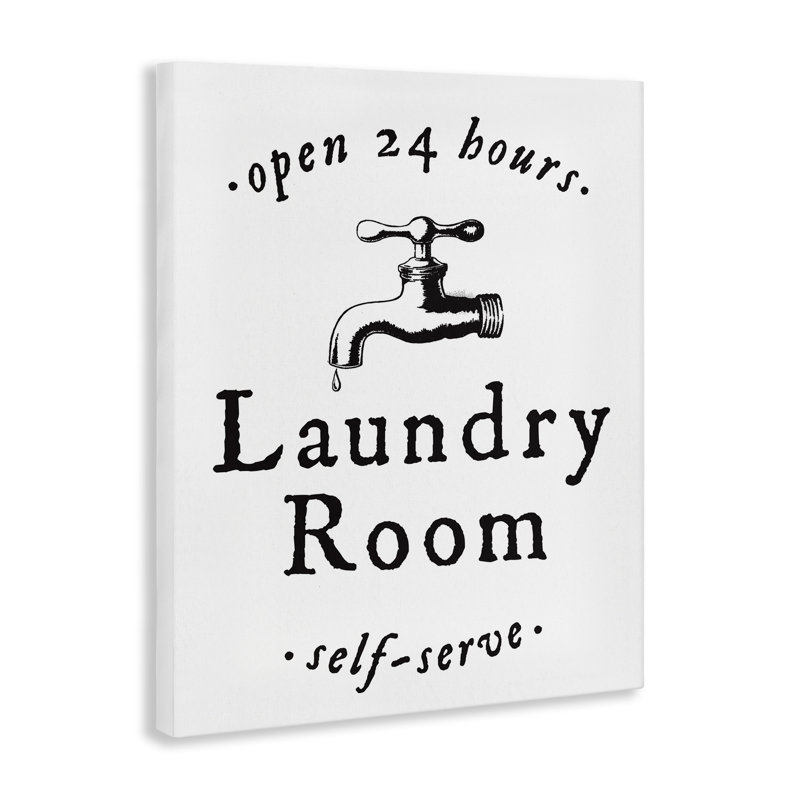 «Self Serve Laundry», art mural sur toile avec lettres et doublure, H 20 po x l 16 po