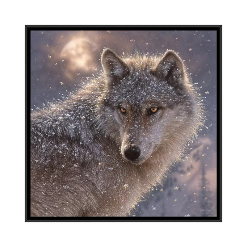 Loup solitaire, carré, H 26 po x l 26 po x P 1,5 po, Toile encadrée noire