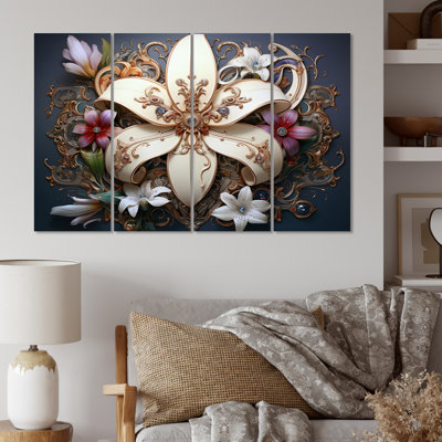 Fleur de lis, une fleur de lis stylisée I sur toile, 4 pièces