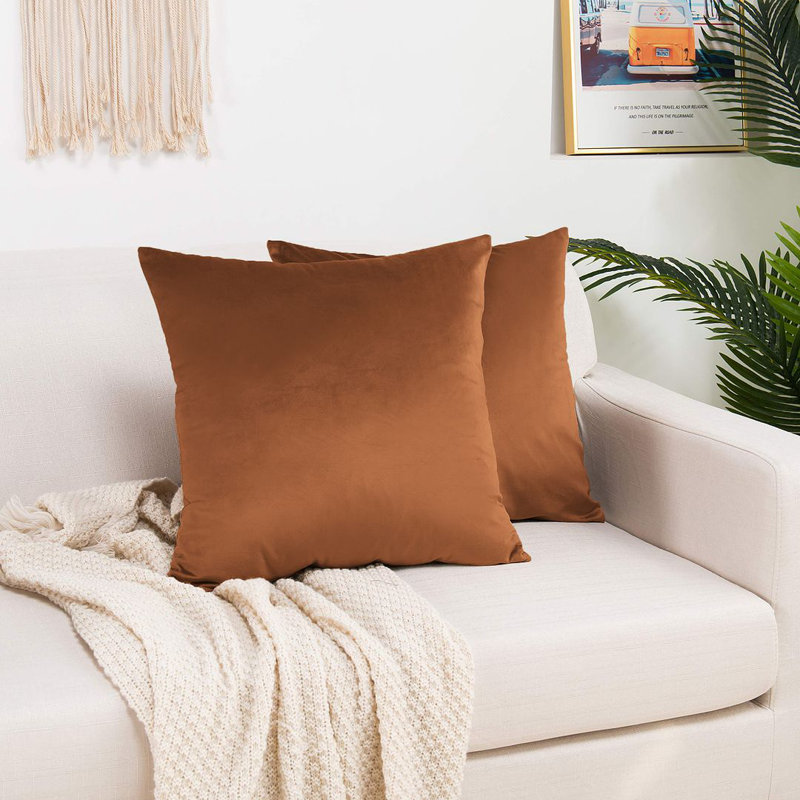 Shiny Velvet Pillow Cover, 12"H x 20"W, Rectangular, Burnt Orange