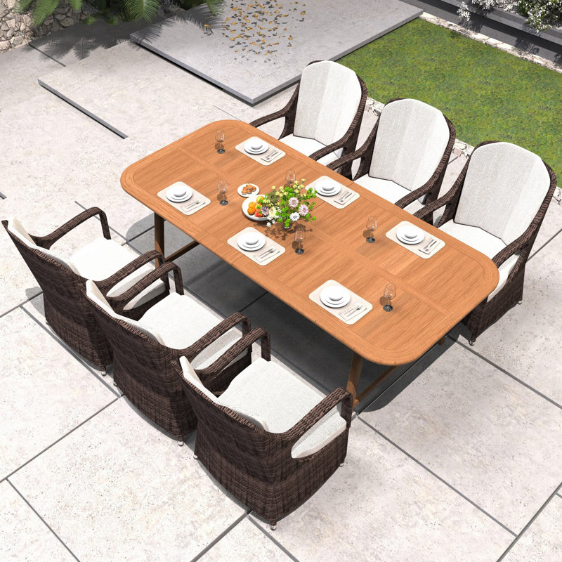 Ensemble de salle à manger de patio pour 6 personnes avec table allongée en bois d'acacia de 86,3 po à 109,4 po