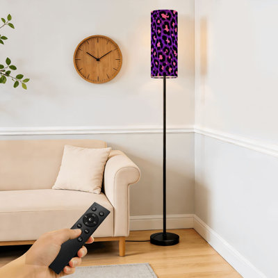Lampe sur pied néon mauve rose léopard imprimé années 80 années 90 style animal exotique à intensité variable moderne avec télécommande pédale abat-jour ampoule abat-jour grand pôle pour salon chambre bureau