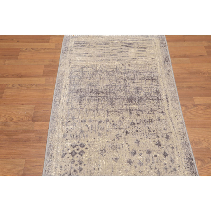 Tapis de couloir unique en laine noué à la main beige / gris 2 pi 4 po x 8 pi Natajah
