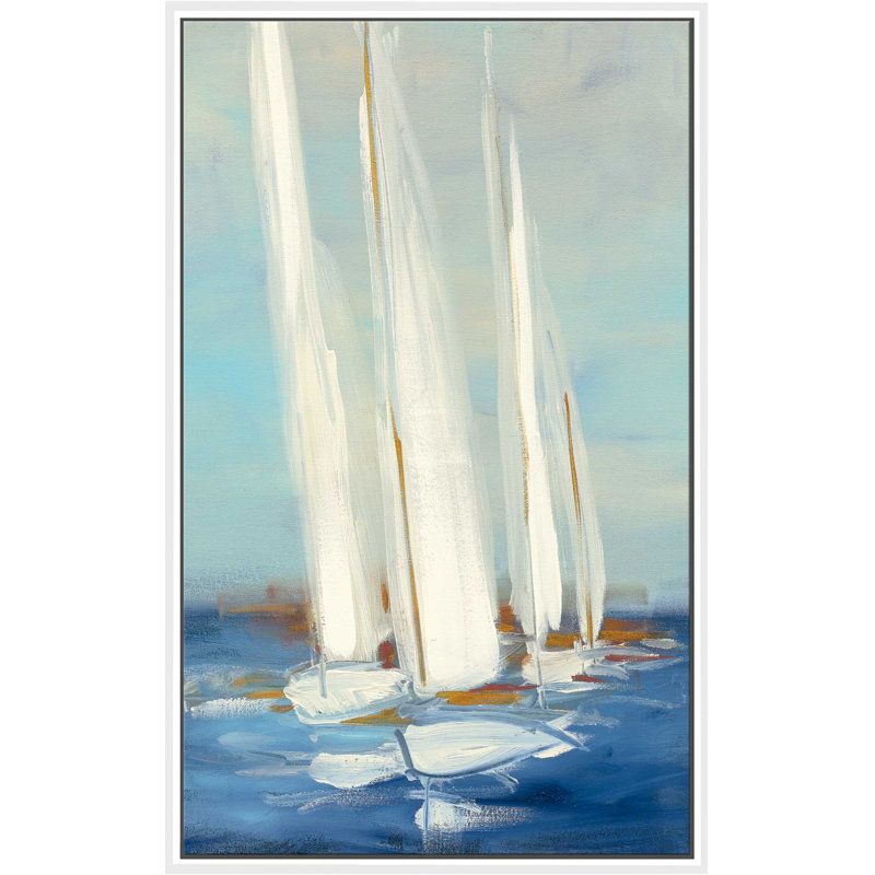 «Summer Regatta II» par Julia Purinton - reproduction, H 33,5 po x l 21,5 po x P 2 po, Cadre flottant blanc