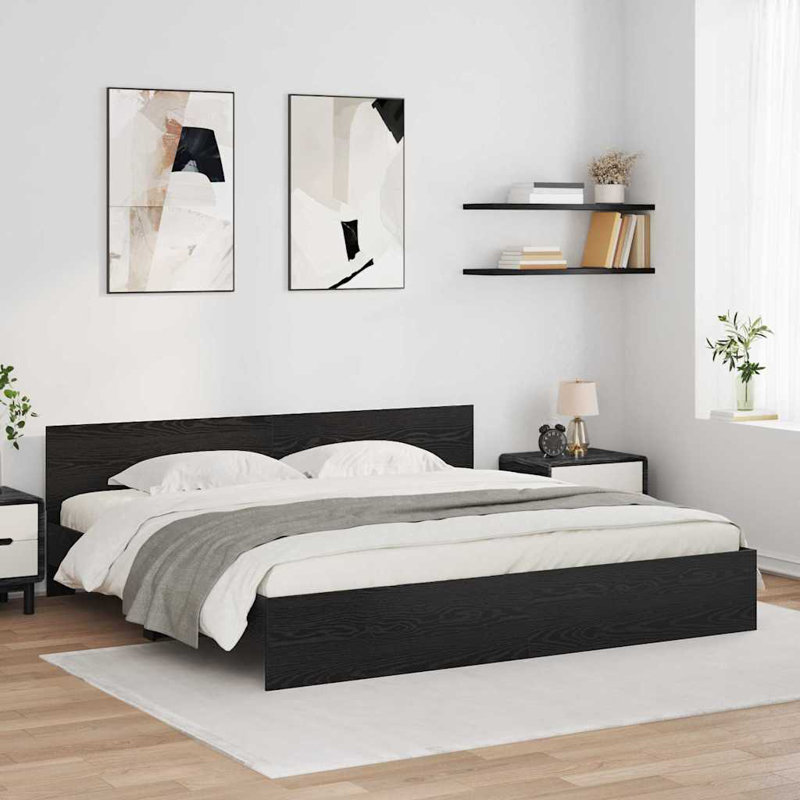  Bed Frame With Headboard Engineered Wood, Black Oak, Super King (6')