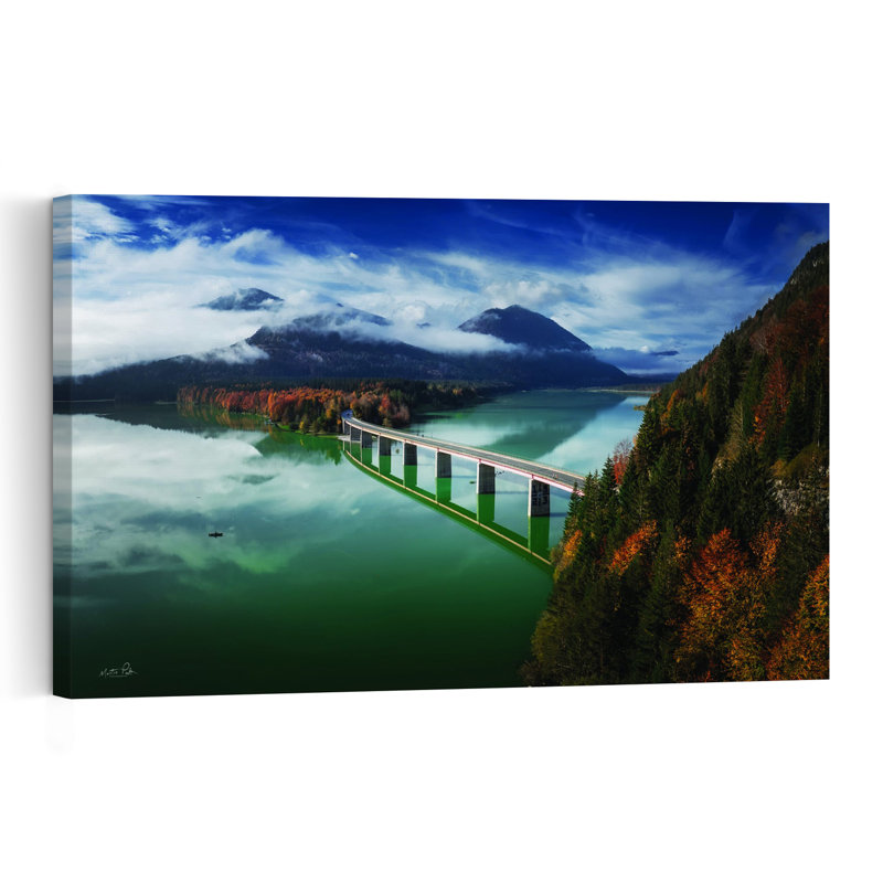 Pont vers l'automne, architecture contemporaine abstraite, impression d'art mural d'automne, H 16 po x l 24 po