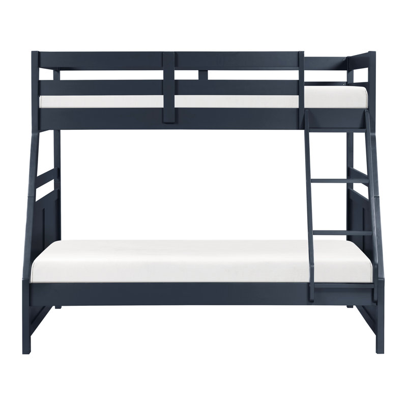 Lit superposé simple au-dessus d'un lit double avec finition bleu marine, garde-corps et support à lattes, cadre d'accessoires de chambre à coucher contemporain, économiseur d'espace