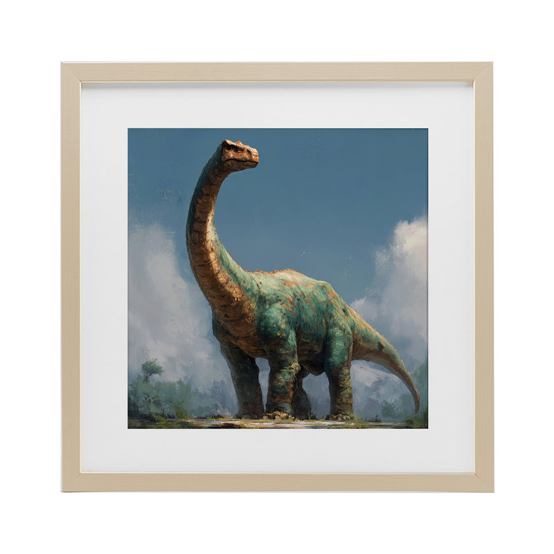 «Colossal Brontosaurus in Meadow», reproduction d'art encadrée sous verre, conception de Wumples, H 16 po x l 16 po