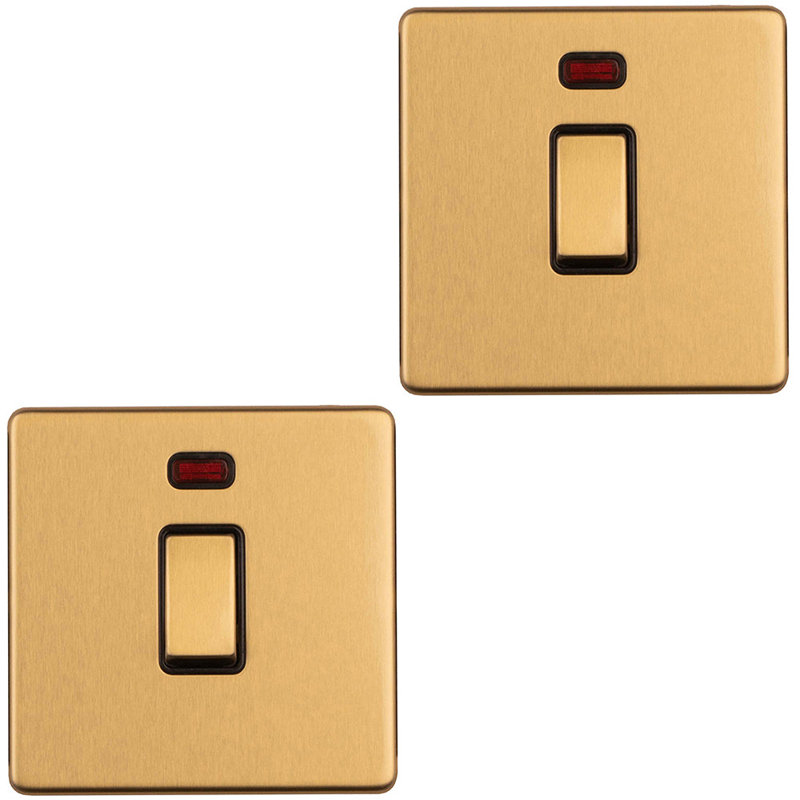 2 PACK 1 Gang Single SCREWLESS 20A Switch & Neon ANTIQUE BRASS & BLACK 3mm Slim, Brass