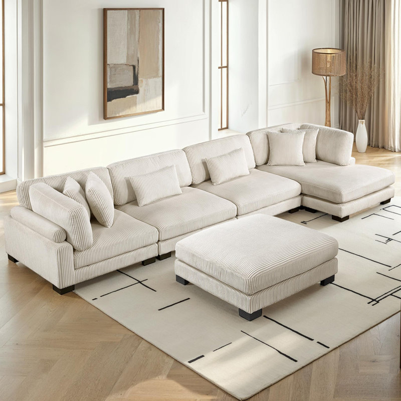 Hulett Modern & Contemporary 4-Piece Modular Sectional Sofa - Reversible Chaise for Flexible Layout, Reversible Cushions with Removable Covers