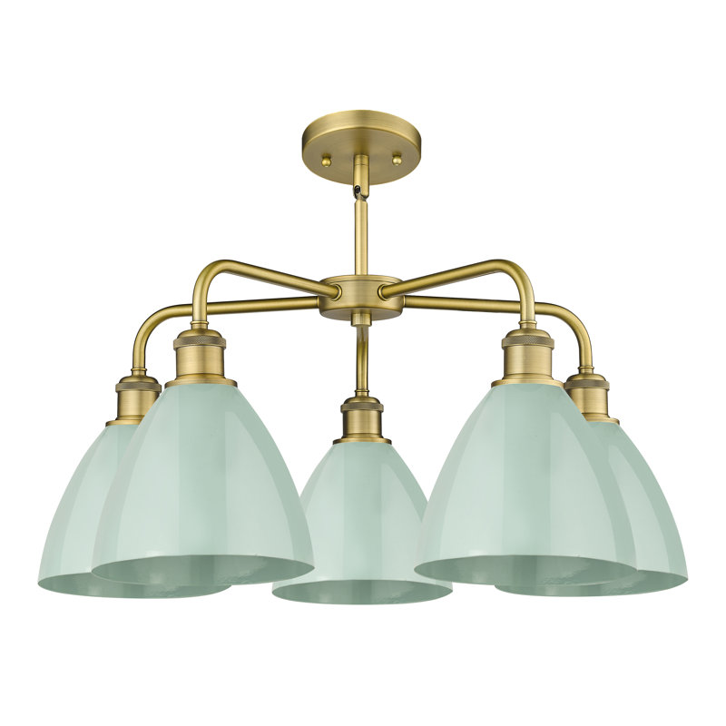 Lustre en dôme à 5 lumières Trickett, Écume de mer, Laiton brossé