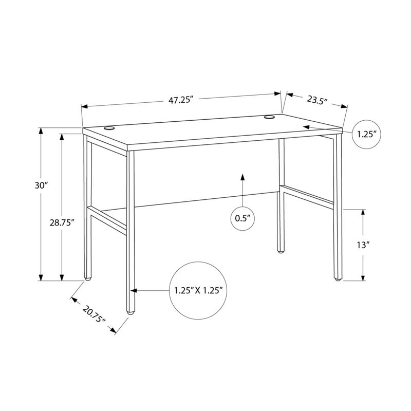 Bureau d'ordinateur, L 48 po, travail, bureau à domicile, qualité commerciale, contemporain, moderne, Blanc