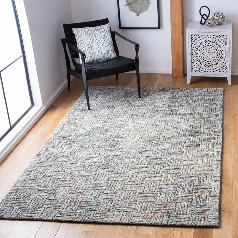 Richard Geometric Handmade Tufted Gray Area Rug, Rectangle 5' x 8'