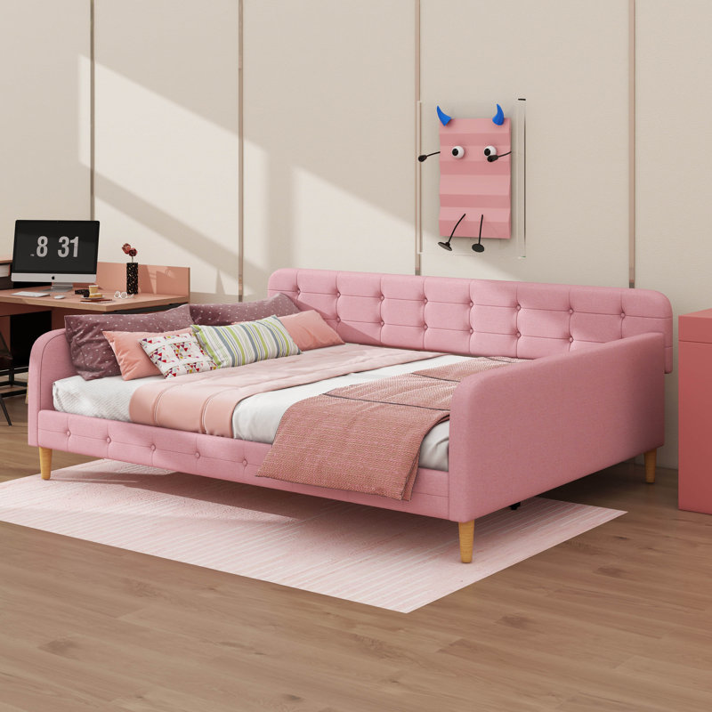 Grand lit de jour recouvert de tissu d'ameublement, Rose