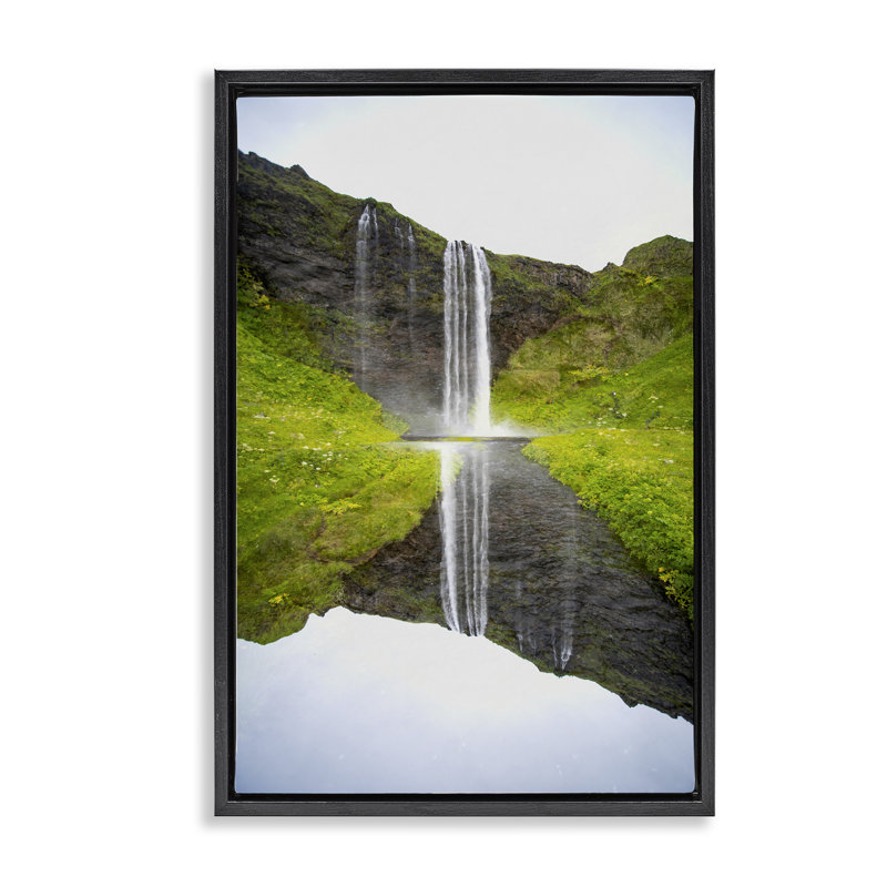 Cadre flottant Lush Waterfall Reflection, design par Robin Vandenabeele, Cadre flottant noir de jais, H 25 po x l 17 po