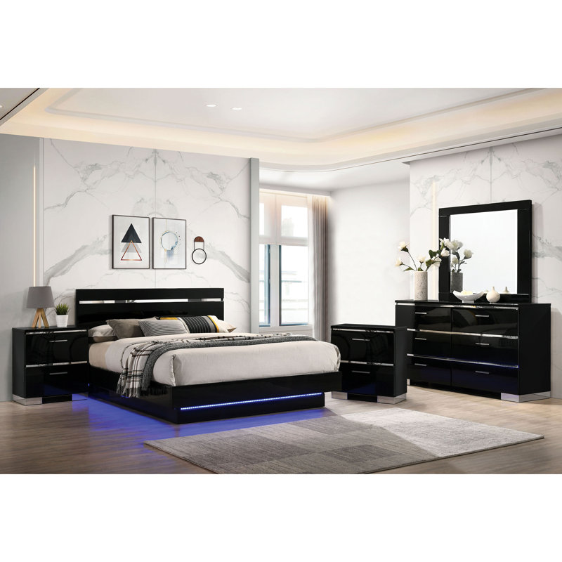 Ensemble de chambre à coucher 5 pièces Arosh, Très grand lit, Cinq pièces : Lit, 2 tables de chevet, commode, m