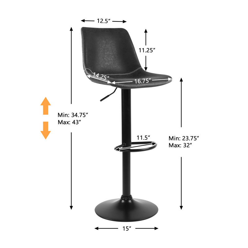 Pu Extra-tall Bar Height Bar Stools Swivel & Adjustable Height With Footrest, Black