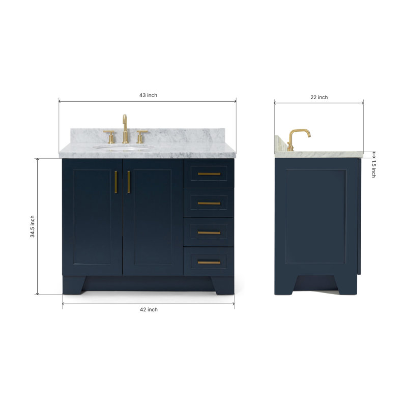 ARIEL TAYLOR 43 IN RIGHT OFFSET RECTANGLE SINK VANITY, Left, Oval, Midnight Blue