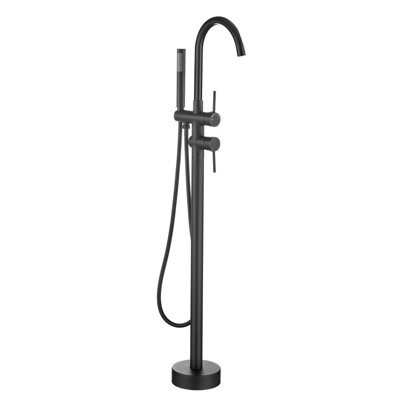 1 Handle Floor Bath Shower Mixer Bath Filler with Diverter, Black