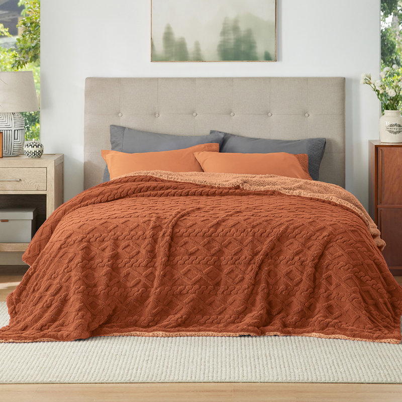 Couvre-lit pour lit Sherpa, Grand lit, Orange