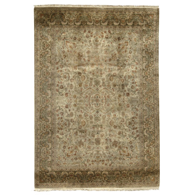 Hand Knotted Wool Oriental Area Rug in Green And Brown