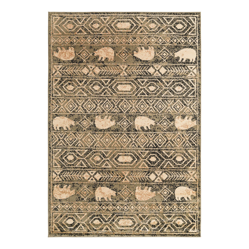 Tapis vert / noir / beige Ieshaa, Rectangle 5 pi 3 po x 8 pi