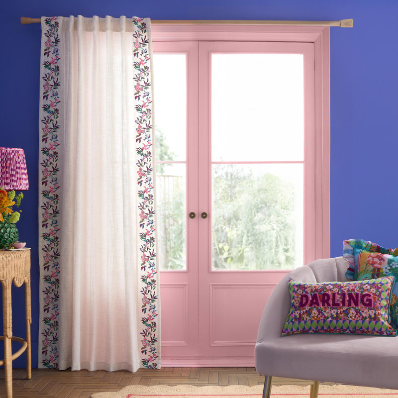Flourish Floral Embroidered Tab Top Voile Curtain Panel, 140x137 cm