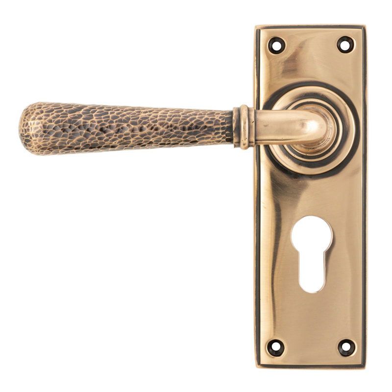 Hammered Newbury Lock Door Handle, Polished Bronze