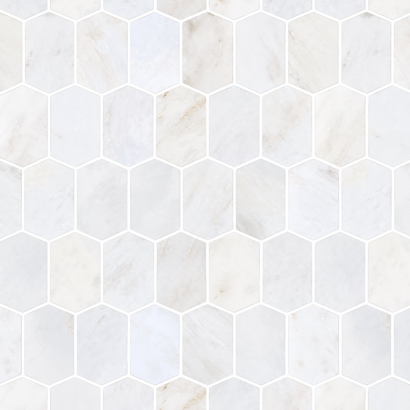 Marbre Alba 3 x 12 blanc, Hexagone allongé