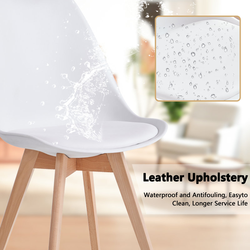 42.5cm Modern style Dining Chair, Padded Plastic Side Chair with Solid Wood Legs, White, 4