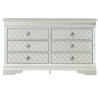 Commode Glory Furniture G6700-d - Argenté Champagne «x» Design actualisé de style traditionnel avec poignées de tiroir en faux cristaux décoratifs entièrement assemblés