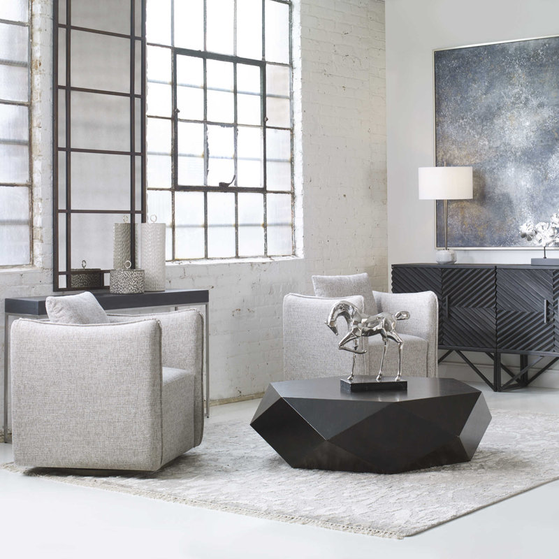 Geometric Worn Black Mango Wood Round Coffee Table
