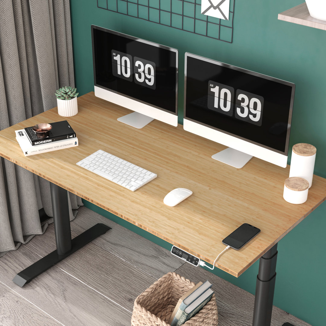 Jalexi Dual Motors 3-Stage Oval Legs Height Adjustable Standing Desk with USB Ports, 100% Bamboo Rectangle Desktop Inbox Zero Frame