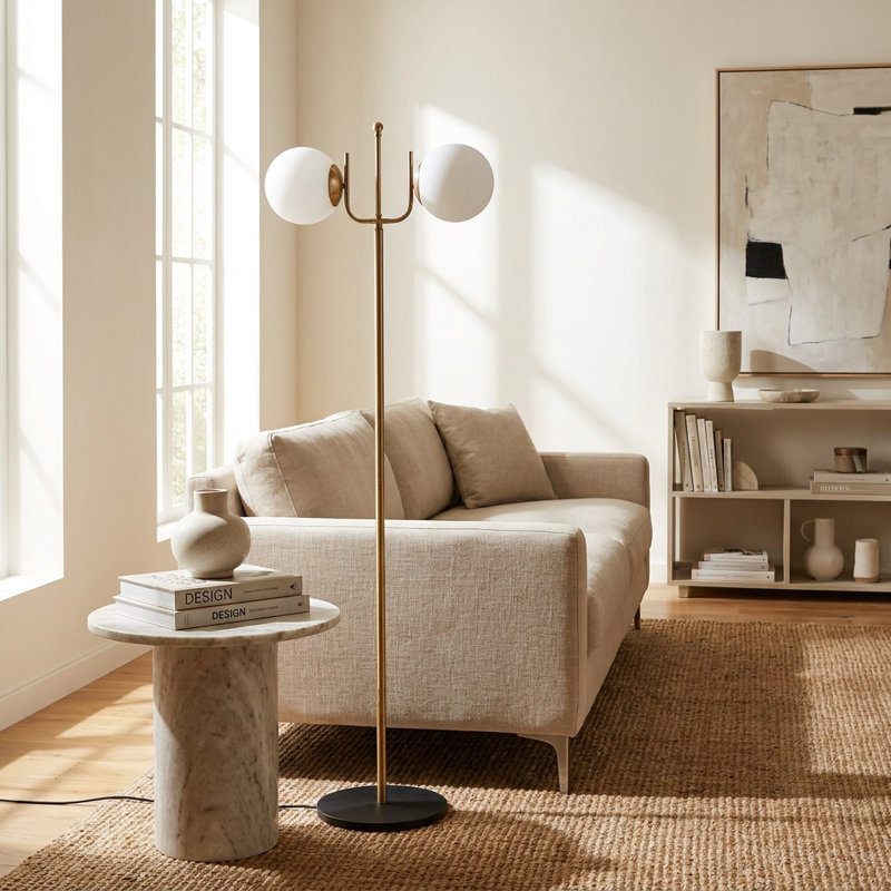 Lampe sur pied contemporaine en métal à double globe