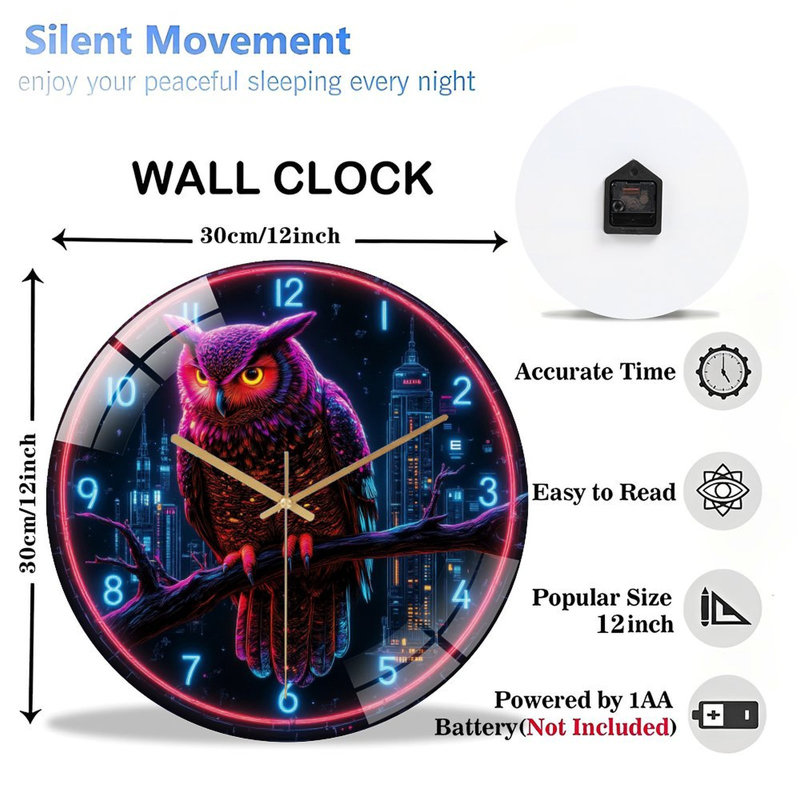 Horloge murale Neon Owl Home
