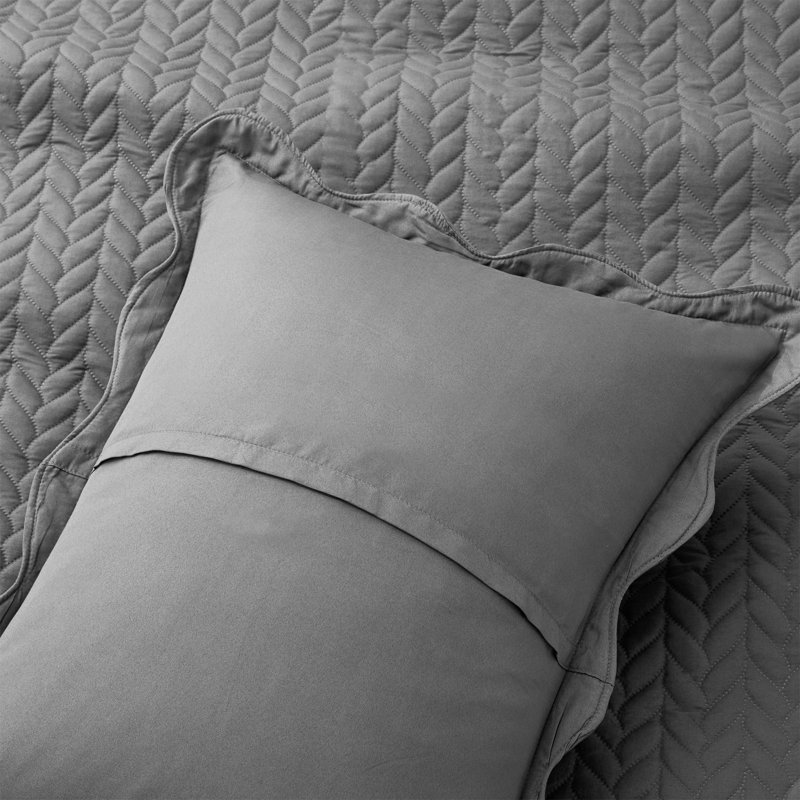 Microfiber Embossed Oversized Bedspread Set With Shams – Modern & Contemporary, Machine Washable, Dust-Resistant, Gray