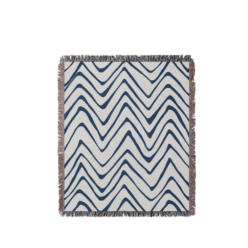 Jeté en coton Zig Zagg, Bleu, 50 x 70