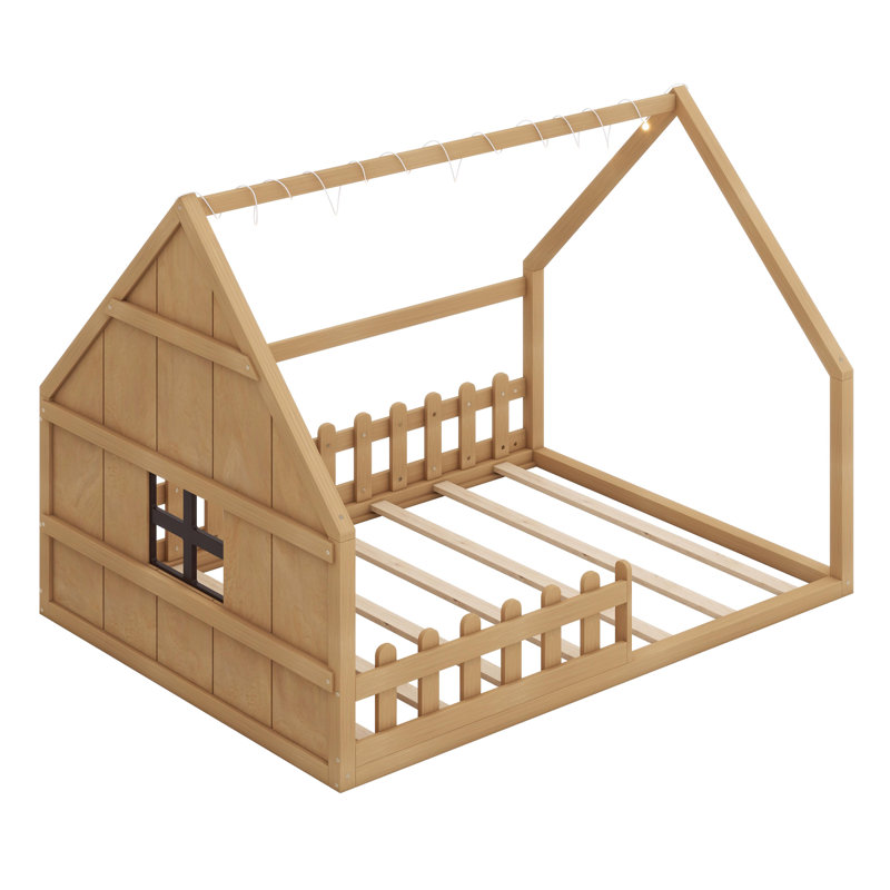 Lit maison avec fenêtre et clôture, DEL, Naturel