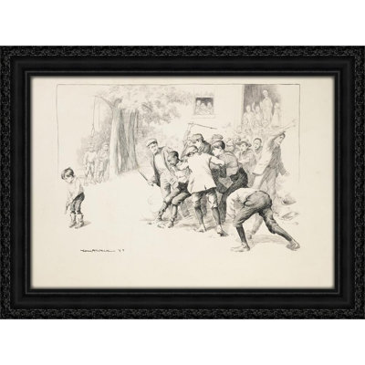 A mob of school children attack a black boy in their school yard and prepare to lynch him, with their teacher watching in the background (1897)
