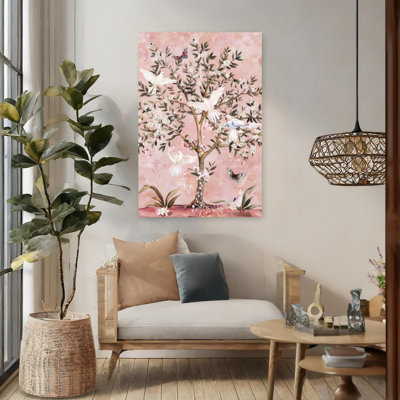 Blossom Tree Doves Delicate Elegant Peaceful Butterfly Bird Nature Spring Wall Art Print by Mathieu - Wrapped Canvas Print
