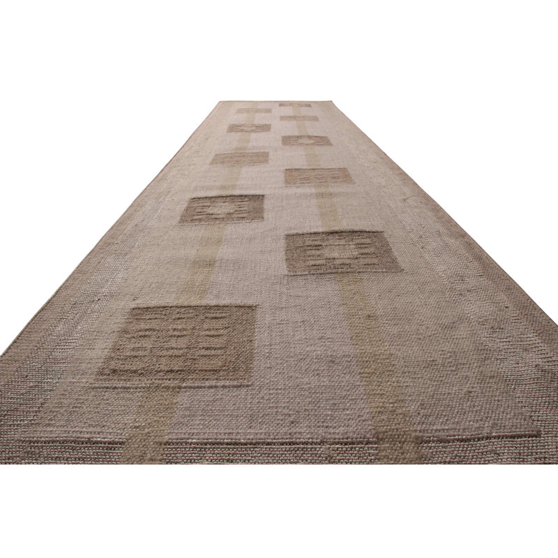 Rug & Kilim's Scandinavian Style Flat-Weave Gray Blue Geometric Pattern, Runner 10' x 14'