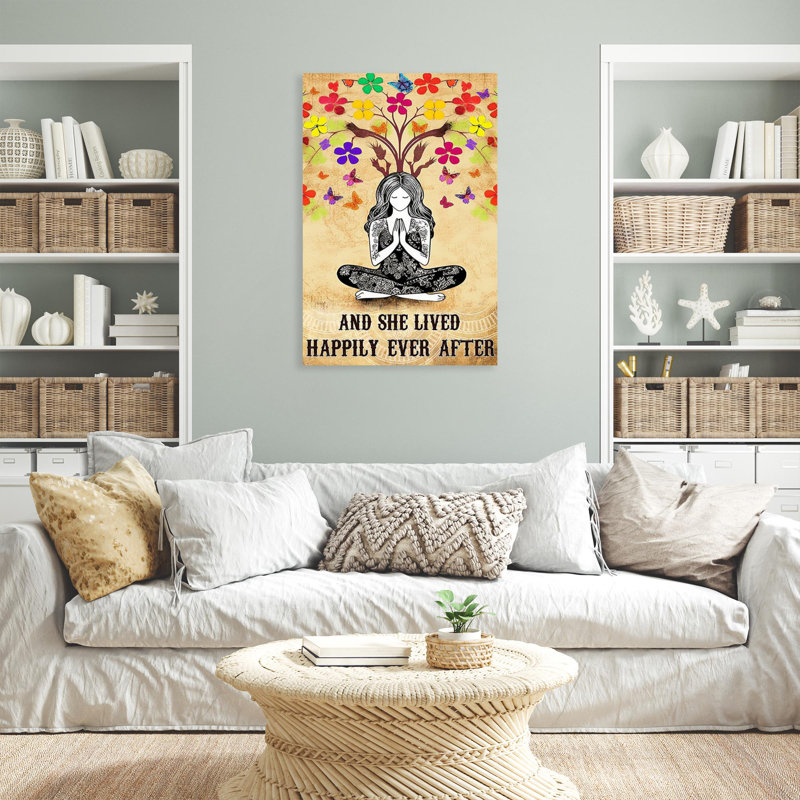 Impression sur toile, "Bobilly yoga and she Lived Happily" sur toile, H 20 po x l 16 po x P 1,25 po