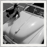 Model Stands Next To Car Giclee Print by Herbert Matter